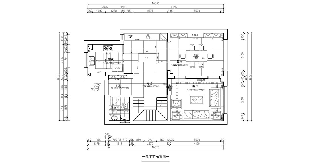 鑫江合院185㎡疊墅一層平面戶型布局圖.jpg