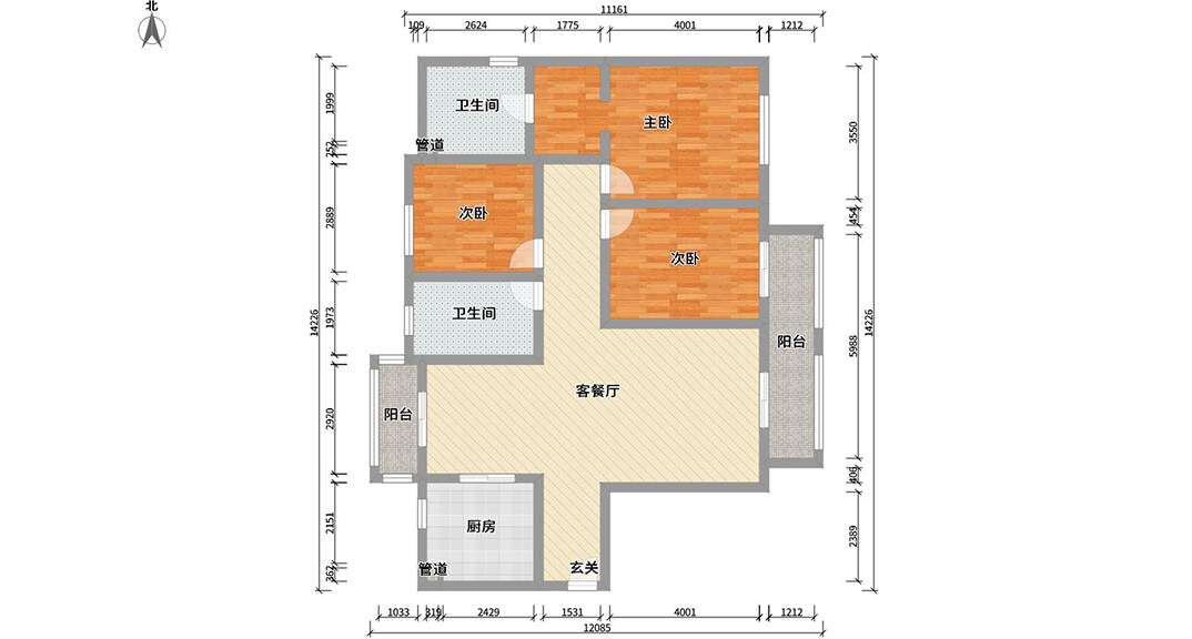觀海聽濤130㎡三室兩廳戶型平面布局圖.jpg