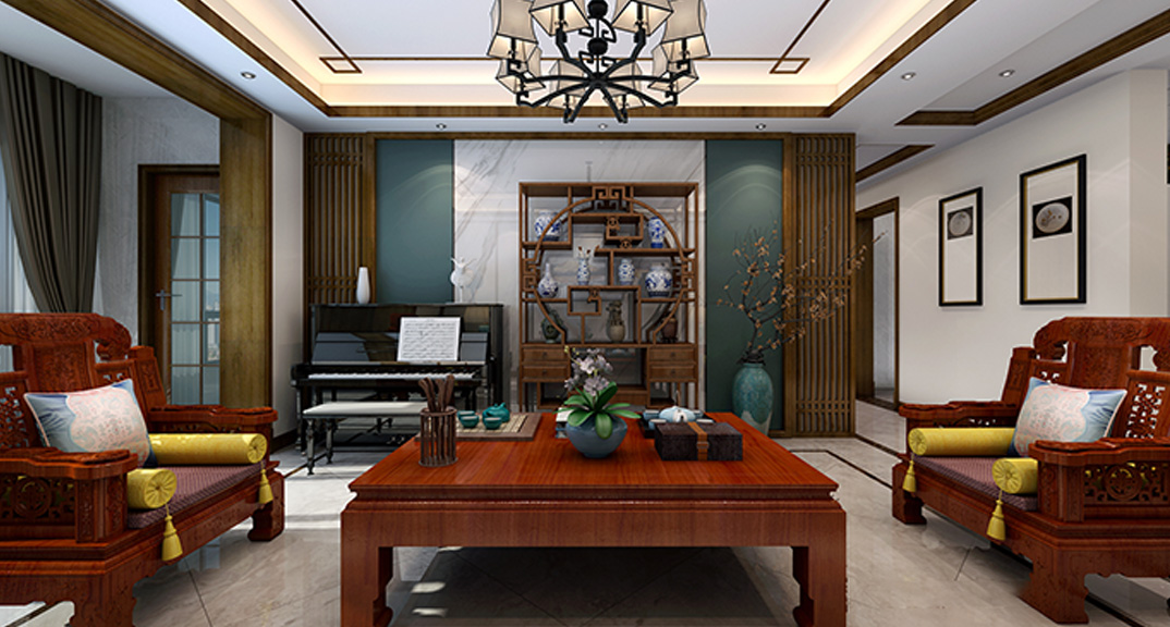 壹號學(xué)府152㎡四室兩廳客廳新中式風(fēng)格裝修案例效果圖.jpg